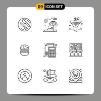 9 kreativ ikoner modern tecken och symboler av fil bokföring tratt mat snabbmat redigerbar vektor design element