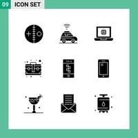 satz von 9 modernen ui-symbolen symbole zeichen für kommunikation fall laptop business tasche editierbare vektordesignelemente vektor