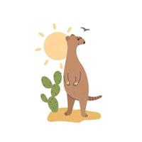 meerkat stående nära en kaktus, vektor illustration