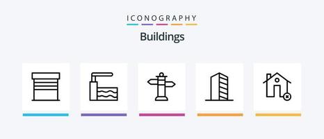 Buildings Line 5 Icon Pack inklusive Tür. Straße. Haus. Stand. Straße. kreatives Symboldesign vektor