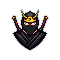 schwarzer schatten ninja mit doppeltem katana-maskottchen vektor