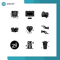 uppsättning av 9 modern ui ikoner symboler tecken för investering diamonf kärlek relationer hjälp redigerbar vektor design element