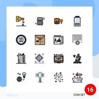 mobil gränssnitt platt Färg fylld linje uppsättning av 16 piktogram av plats status borsta låg batteri redigerbar kreativ vektor design element