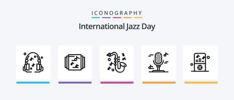 internationell jazz dag linje 5 ikon packa Inklusive sten och rulla. musik. telefon. hand. spelare. kreativ ikoner design vektor