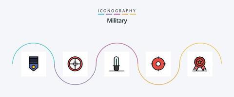 militär linje fylld platt 5 ikon packa Inklusive tilldela. placera. soldat. militär. vapen vektor