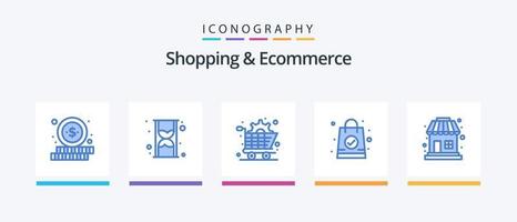 Shopping und E-Commerce Blue 5 Icon Pack inklusive . Einkaufen. Handel. Einkaufen. Tasche. kreatives Symboldesign vektor
