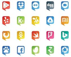 20 Social-Media-Logo im Sprechblasenstil wie Baidu Foursquare Swarm Swift Browser vektor