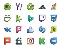 20 Social Media Icon Pack inklusive Shazam Foursquare Overflow VK Twitch vektor