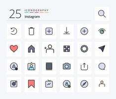 Instagram 25 Zeilen gefülltes Icon Pack inklusive Ansicht. Kontakt. setzt. addieren. zwitschern vektor