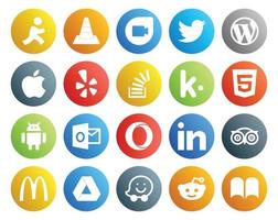 20 Social-Media-Icon-Pack einschließlich Android-Kik-CMS-Überlauffrage vektor