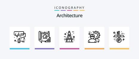 Architecture Line 5 Icon Pack inklusive Lineal. Design. Planung. Architekt. dokumentieren. kreatives Symboldesign vektor