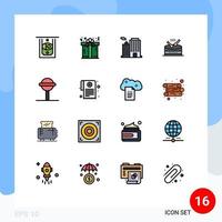 moderner Satz von 16 flachen, farbgefüllten Linien und Symbolen wie Lollipop Candy Business Parade Instrument editierbare kreative Vektordesign-Elemente vektor