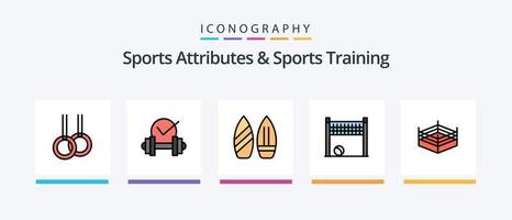 sporter attribut och sporter Träning linje fylld 5 ikon packa Inklusive spel. biljard. sjukvård. Spår. stadion. kreativ ikoner design vektor