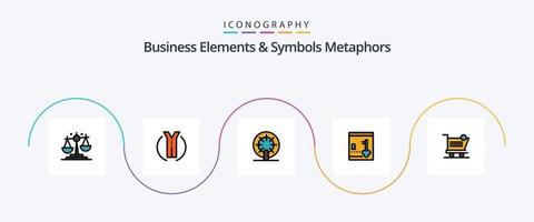 Business-Elemente und Symbole Metaphern Linie gefüllt Flat 5 Icon Pack inklusive Shopping. Schlüssel. Rad. sperren. sicher vektor