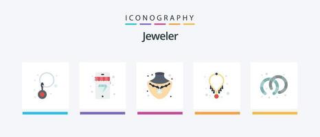 Schmuck Flat 5 Icon Pack inklusive . Schmuck. Gold. Reifen. Halskette. kreatives Symboldesign vektor