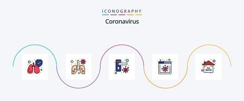coronavirus linje fylld platt 5 ikon packa Inklusive karantän. risk. låst. Nyheter vektor