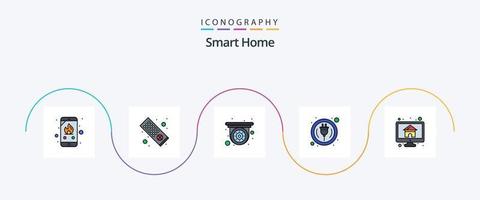 Smart-Home-Line-Flat-5-Icon-Pack mit Monitor. Zuhause. Videoüberwachung Computer. schlau vektor