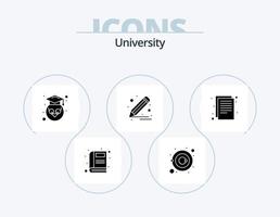 Universitäts-Glyphen-Icon-Pack 5-Icon-Design. Dateien. schreiben. Eule. Stift. zeichnen vektor