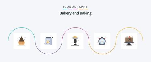 Baking Flat 5 Icon Pack inklusive Backen. Zeit. Kochen. Küche. Chrono vektor