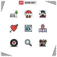universell ikon symboler grupp av 9 modern fylld linje platt färger av domstol företag avatar valentine hjärta redigerbar vektor design element