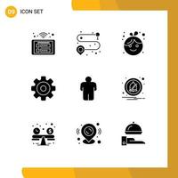 Stock Vector Icon Pack mit 9 Zeilen Zeichen und Symbolen für Person Multimedia Baby Media Player Ausrüstung editierbare Vektordesign-Elemente