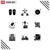 Stock Vector Icon Pack mit 9 Zeilenzeichen und Symbolen für intelligente Handpfeile Birne Wasser editierbare Vektordesign-Elemente