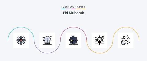 eid mubarak linje fylld platt 5 ikon packa Inklusive band. moskén. eid. masjid. eid vektor