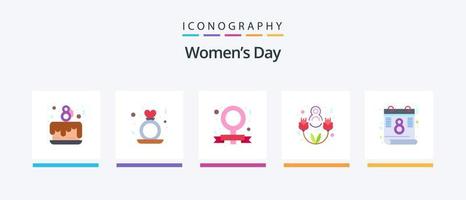 Womens Day Flat 5 Icon Pack inklusive Tag. schöner Tag. Frauen. glücklich. Feminist. kreatives Symboldesign vektor