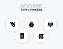 bakning glyf ikon packa 5 ikon design. kaka. bakad. mat. paj. krämig vektor