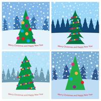 satz von vier weihnachtsbäumen mit hellen spielzeugen im wald bei schneewetter. Vektor-Illustration vektor