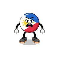 filippinerna flagga tecknad serie illustration med arg uttryck vektor