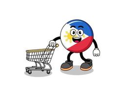 karikatur der philippinischen flagge, die einen einkaufswagen hält vektor