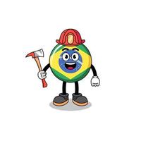 tecknad serie maskot av Brasilien flagga brandman vektor