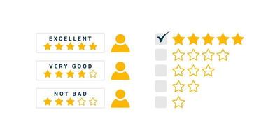 Bewertungszeichen. Symbole für Zufriedenheitsumfragen. Feedback-Umfragekonzept zur Zufriedenheit der Kundenbewertung. Vektor-Illustration vektor