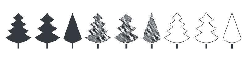 jul träd. element för jul design. jul träd av annorlunda former och stilar. vektor illustration