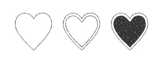 Satz von Herzen. schwarze herzen mit textur. handgezeichnete Herzen. Vektor-Illustration vektor
