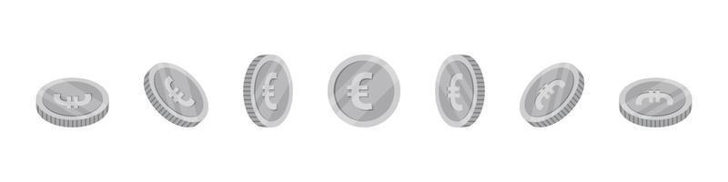 euro mynt. rotation av ikoner på annorlunda vinklar för animation. vektor illustration