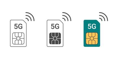 sim kort kommunikation 5g. sim kort ikoner för en mobil telefon. vektor illustration