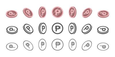 filippinska peso mynt. rotation av ikoner på annorlunda vinklar för animation. mynt i isometrisk. vektor illustration