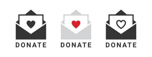 Symbole spenden. Charity-Icon-Umschlag mit Herz. Spendenbezogene Zeichen. Vektor-Illustration vektor