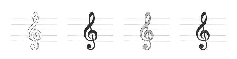 musik anteckningar. diskant klav. ritad för hand musikalisk symboler i olika variationer. vektor illustration