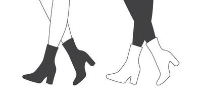 kvinna stövlar. kvinnors skor. design i platt och linjär stil. vektor bild