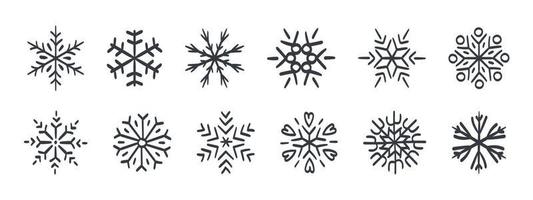 snöflingor. ritad för hand snöflingor. snöflingor ikoner av annorlunda stilar och former. vektor illustration
