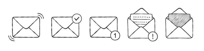 Mail-Umschlag-Icon-Set. Symbole für E-Mail-Nachrichten. Briefumschläge. handgezeichnete Umschläge. Vektorsymbole vektor