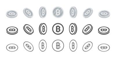 thai baht mynt. rotation av ikoner på annorlunda vinklar för animation. mynt i isometrisk. vektor illustration