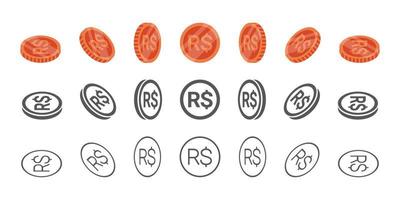 brasiliansk mynt. rotation av ikoner på annorlunda vinklar för animation. mynt i isometrisk. vektor illustration