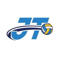 brev jt volley boll logotyp vektor design