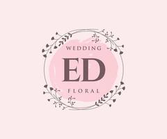 ed Initialen Brief Hochzeit Monogramm Logos Vorlage, handgezeichnete moderne minimalistische und florale Vorlagen für Einladungskarten, Datum speichern, elegante Identität. vektor