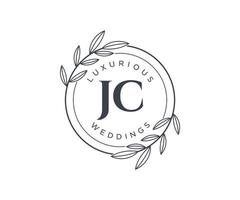 jc initialen brief hochzeitsmonogramm logos vorlage, handgezeichnete moderne minimalistische und florale vorlagen für einladungskarten, datum speichern, elegante identität. vektor