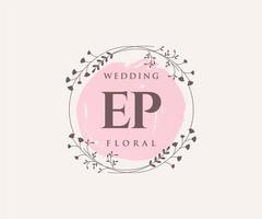 ep Initialen Brief Hochzeit Monogramm Logos Vorlage, handgezeichnete moderne minimalistische und florale Vorlagen für Einladungskarten, Datum speichern, elegante Identität. vektor